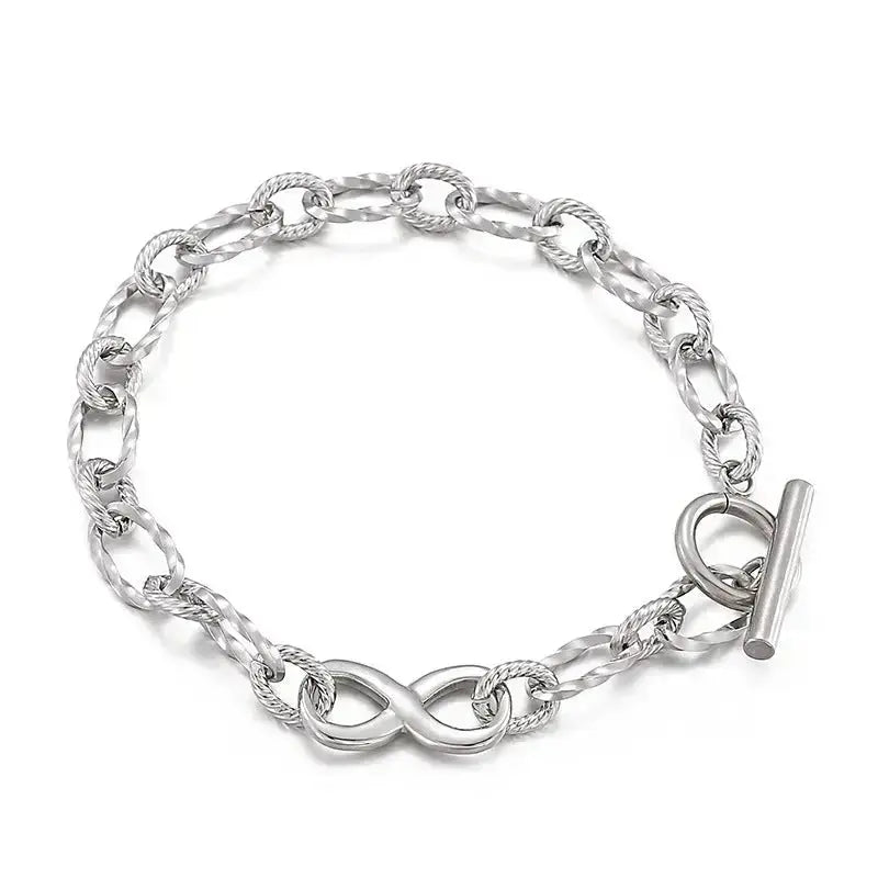 Lovcia Stainless Steel Heart and Infinity Link Chain Bracelets for Women and Men-Bracelets-Silver Infinity-Silver Infinity