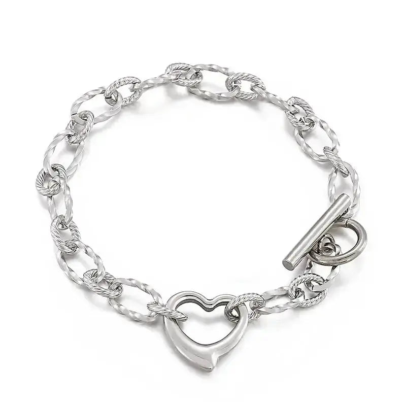 Lovcia Stainless Steel Heart and Infinity Link Chain Bracelets for Women and Men-Bracelets-Silver Love-Silver Love