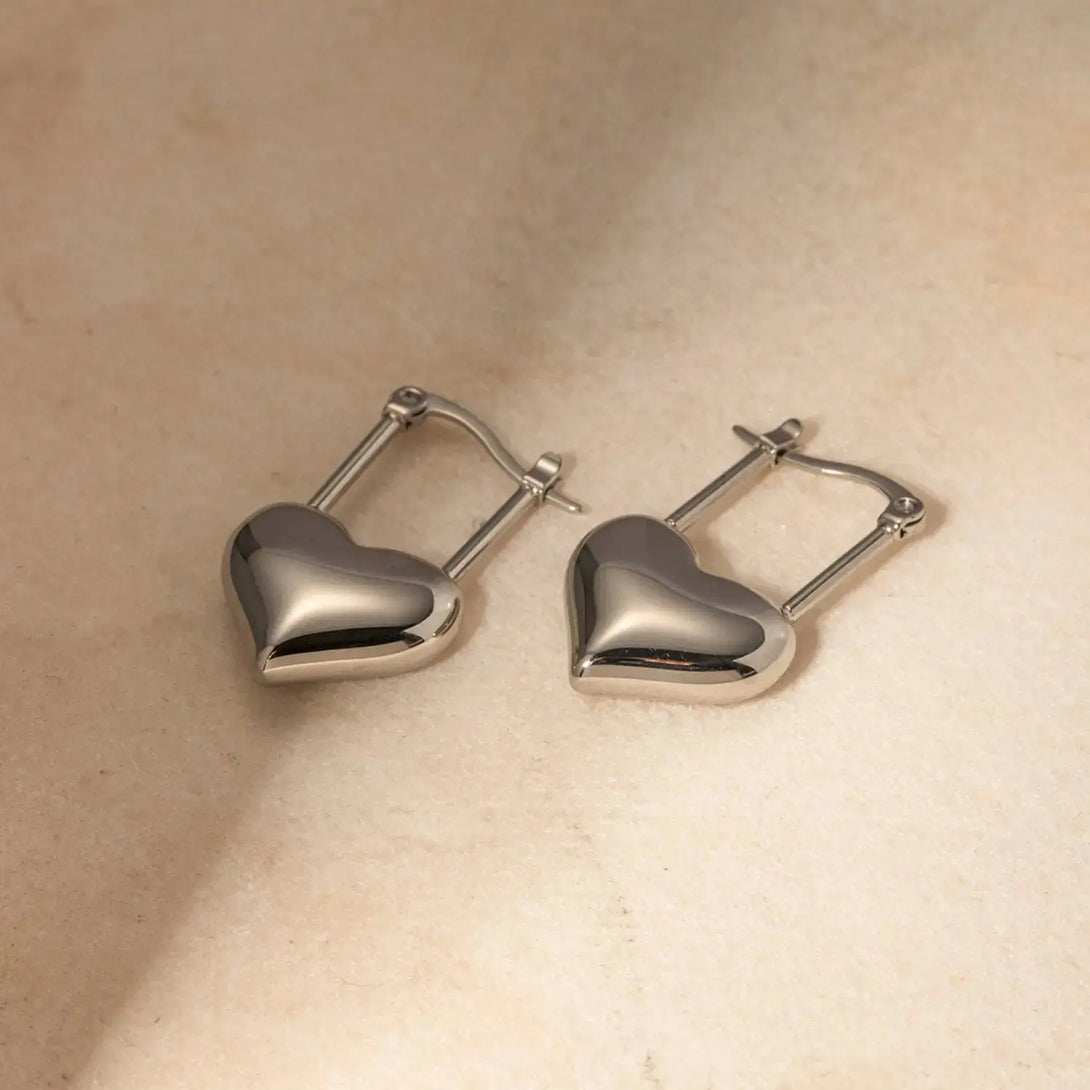 Lovcia Stainless Steel Heart Lock Drop Earrings-Earrings-Silver-One Size-Silver