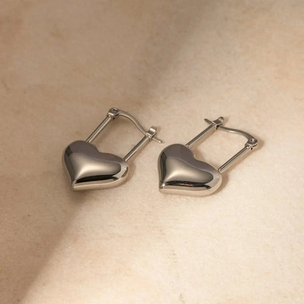 Lovcia Stainless Steel Heart Lock Drop Earrings-Earrings-Silver-One Size-Silver