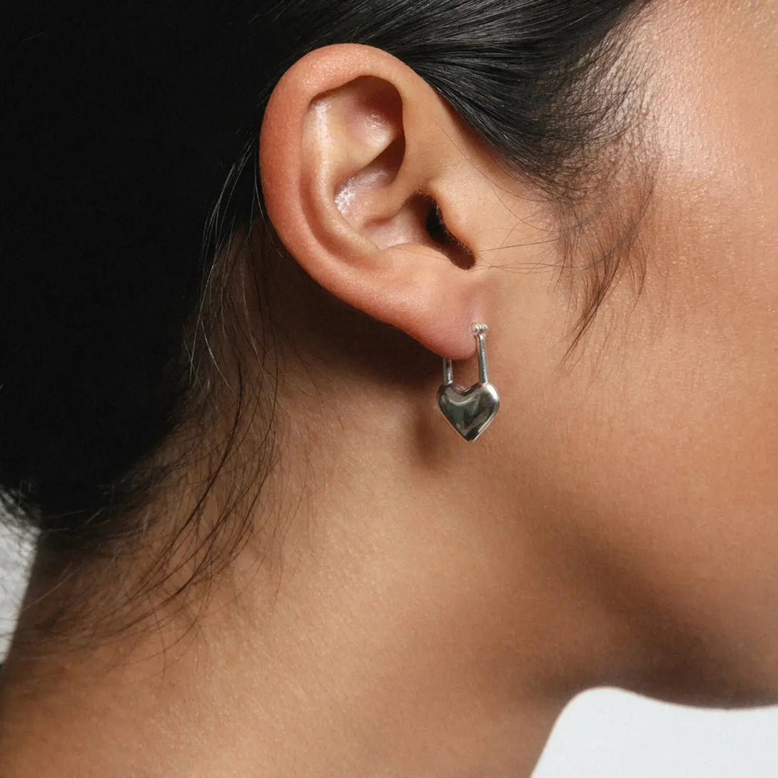 Lovcia Stainless Steel Heart Lock Drop Earrings-Earrings-Silver-One Size-Silver