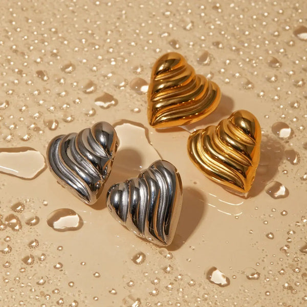 Lovcia Stainless Steel Heart Shape Stud Earrings-Earrings-Gold-One Size-Gold