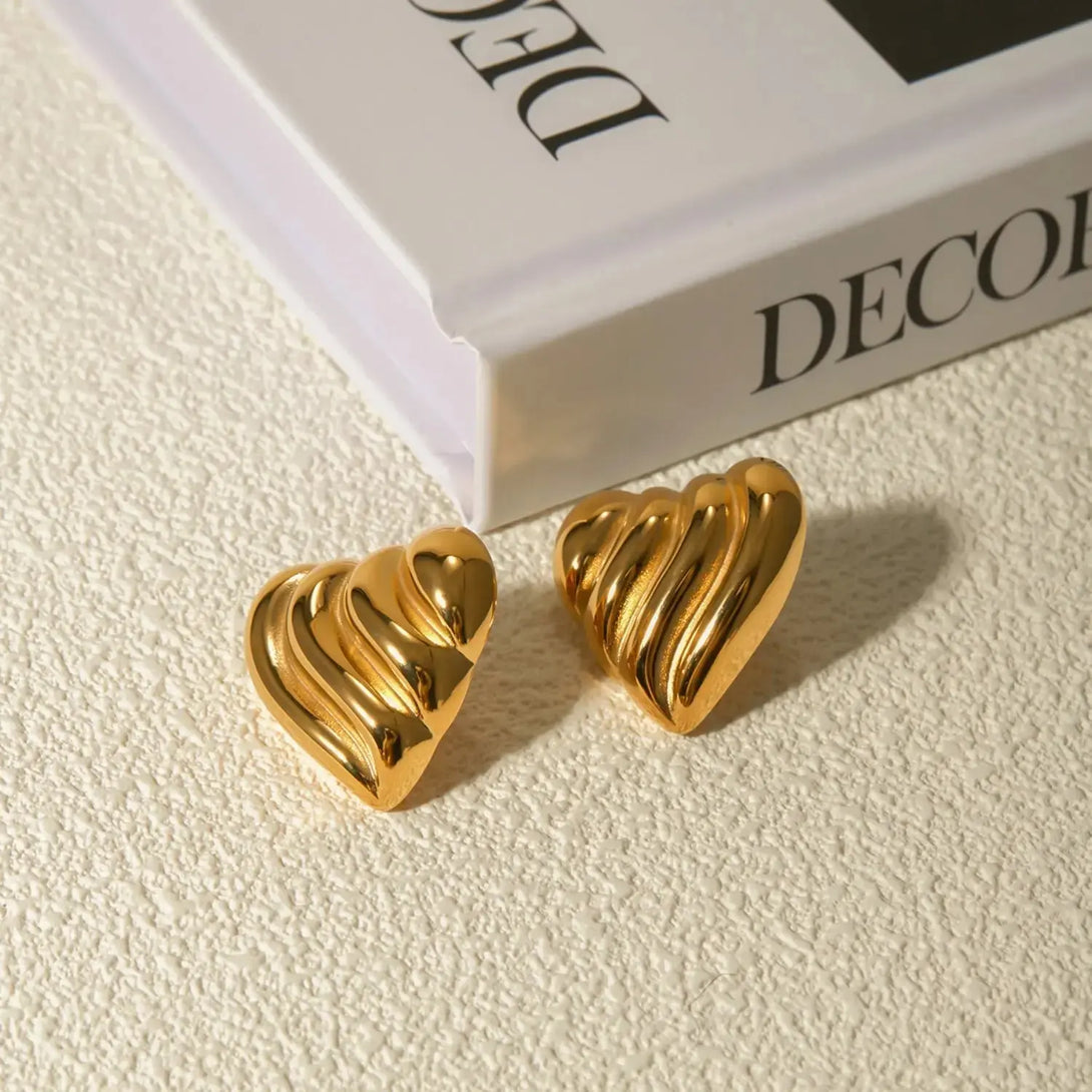 Lovcia Stainless Steel Heart Shape Stud Earrings-Earrings-Gold-One Size-Gold