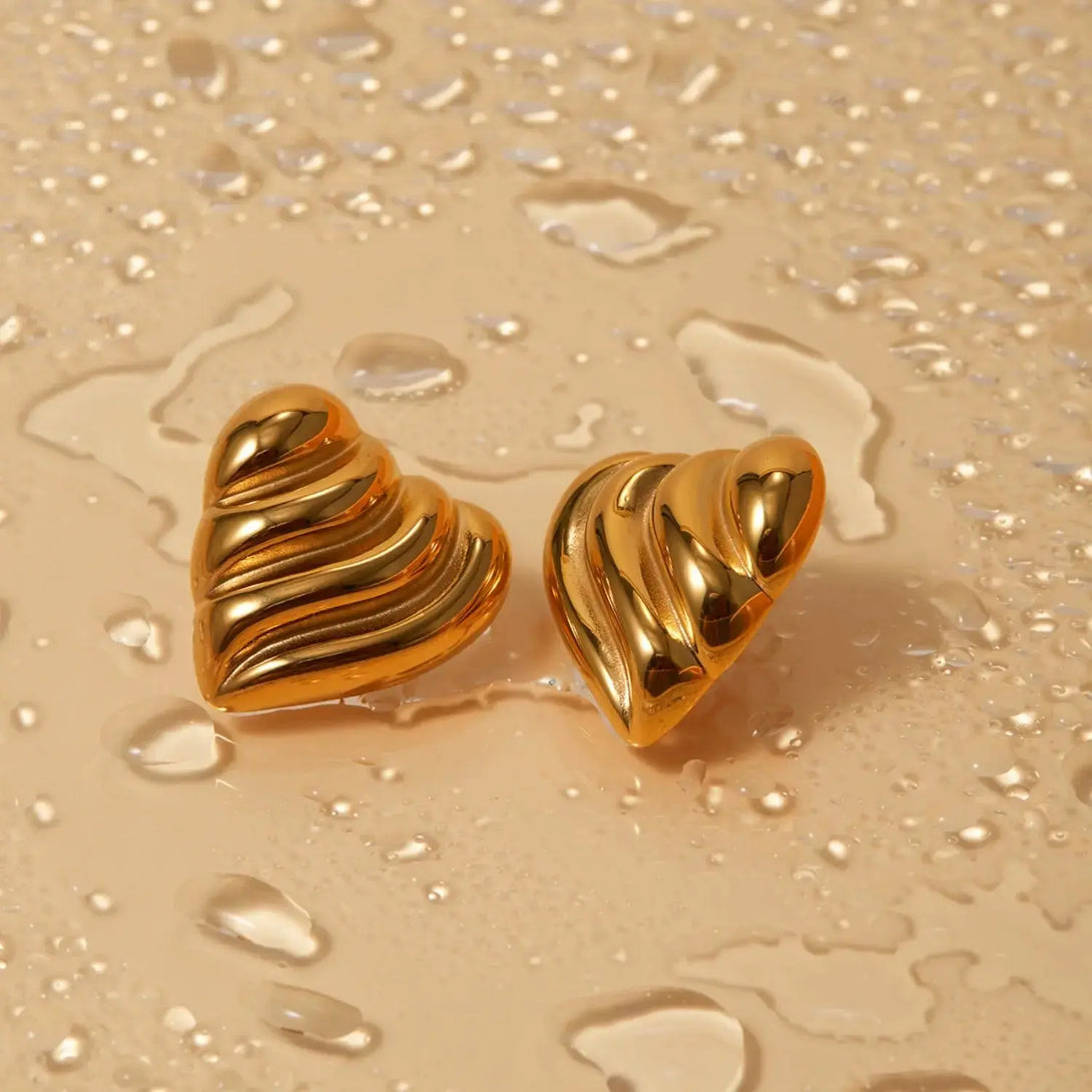 Lovcia Stainless Steel Heart Shape Stud Earrings-Earrings-Gold-One Size-Gold