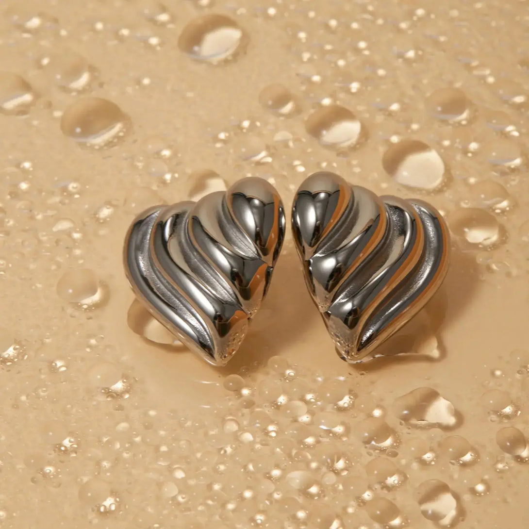 Lovcia Stainless Steel Heart Shape Stud Earrings-Earrings-Gold-One Size-Gold