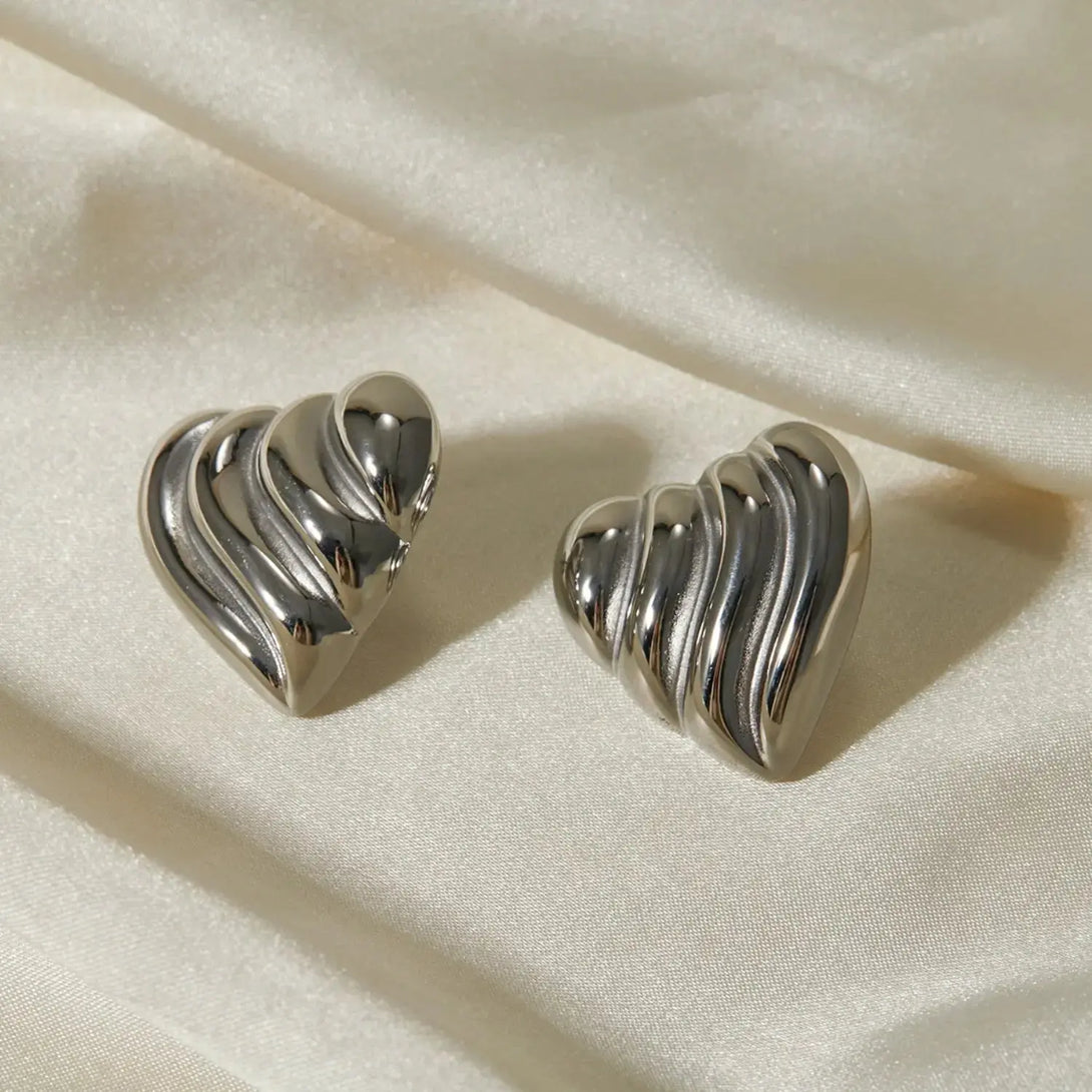 Lovcia Stainless Steel Heart Shape Stud Earrings-Earrings-Silver-One Size-Silver