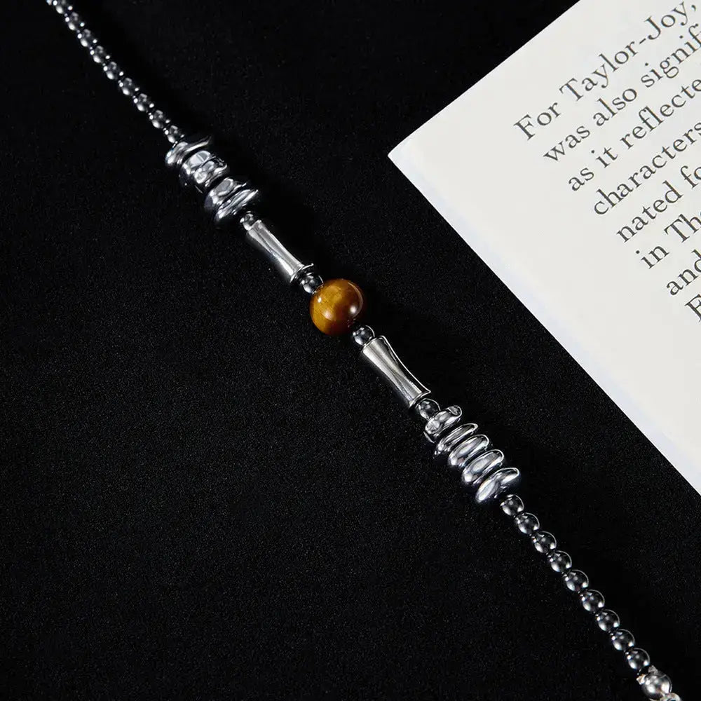 Lovcia Stainless Steel Hematite Beaded Men's Bracelet with Tiger Eye Gemstone - Modern and Stylish Bracelet for Men-Bracelets-Silver-Silver