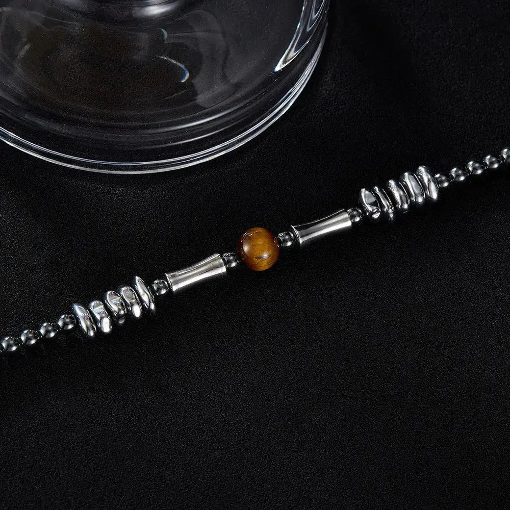 Lovcia Stainless Steel Hematite Beaded Men's Bracelet with Tiger Eye Gemstone - Modern and Stylish Bracelet for Men-Bracelets-Silver-Silver