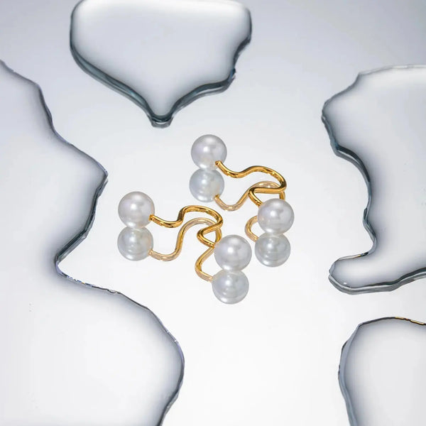 Lovcia Stainless Steel Imitation Pearl Cuff Earrings-Earrings-Gold-One Size-Gold