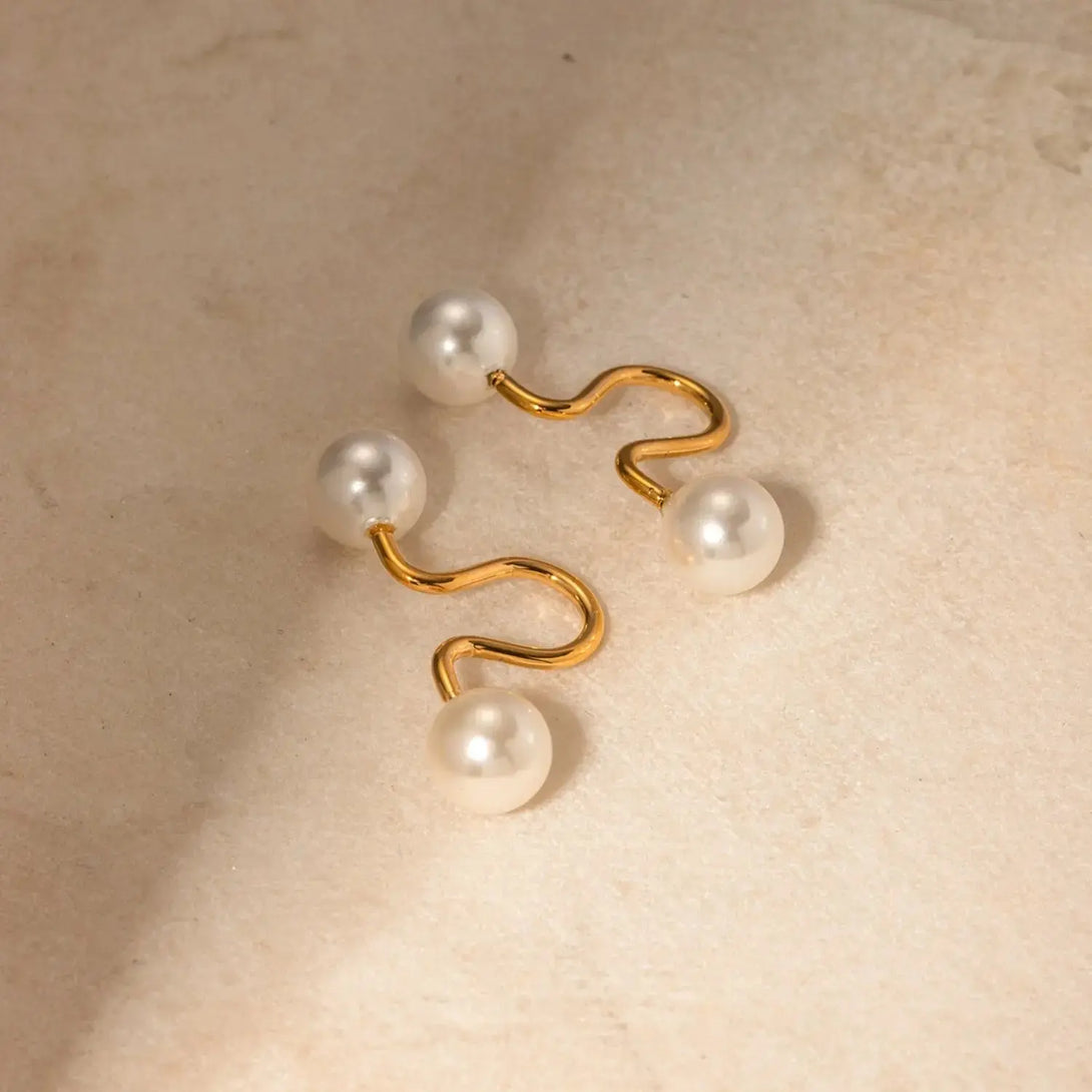 Lovcia Stainless Steel Imitation Pearl Cuff Earrings-Earrings-Gold-One Size-Gold