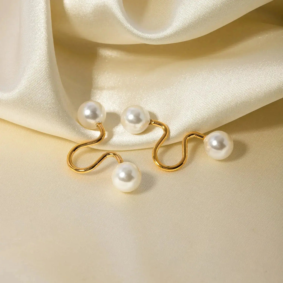 Lovcia Stainless Steel Imitation Pearl Cuff Earrings-Earrings-Gold-One Size-Gold