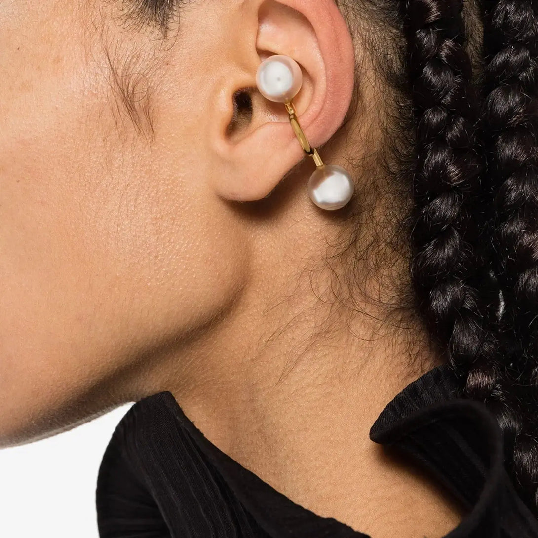 Lovcia Stainless Steel Imitation Pearl Cuff Earrings-Earrings-Gold-One Size-Gold