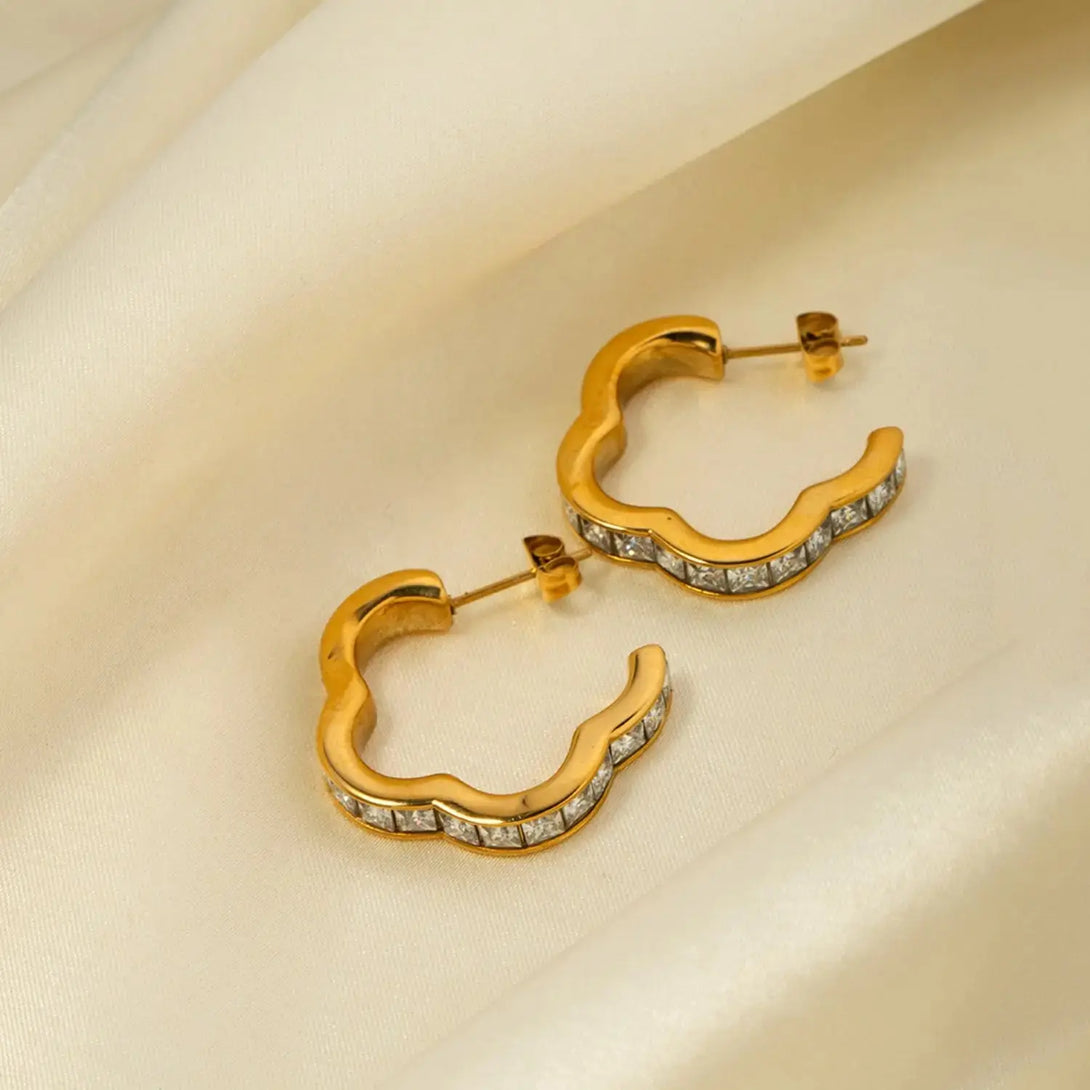 Lovcia Stainless Steel Inlaid Zircon C-Hoop Earrings-Earrings-Gold-One Size-Gold