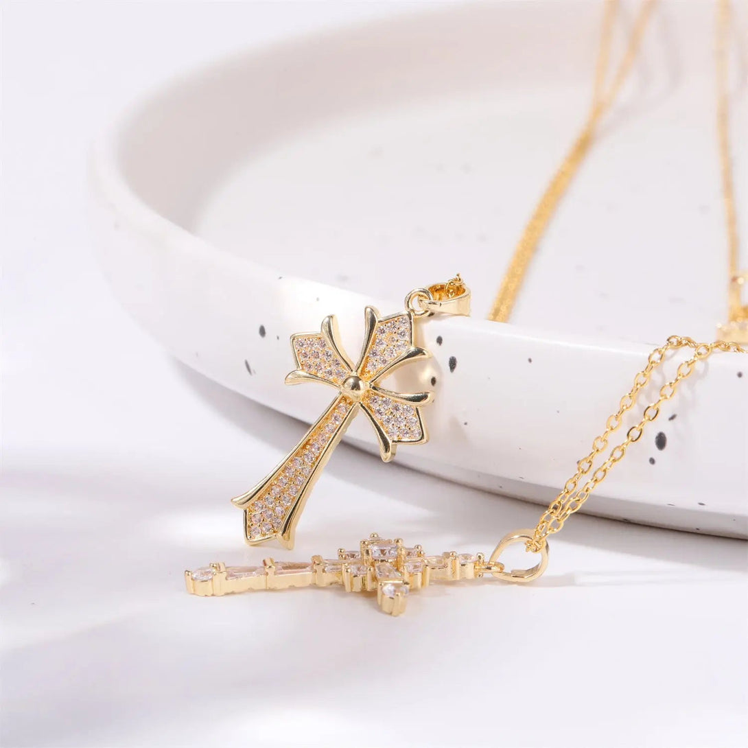 Lovcia Stainless Steel Inlaid Zircon Cross Necklace-Necklaces-Style A-One Size-Style A
