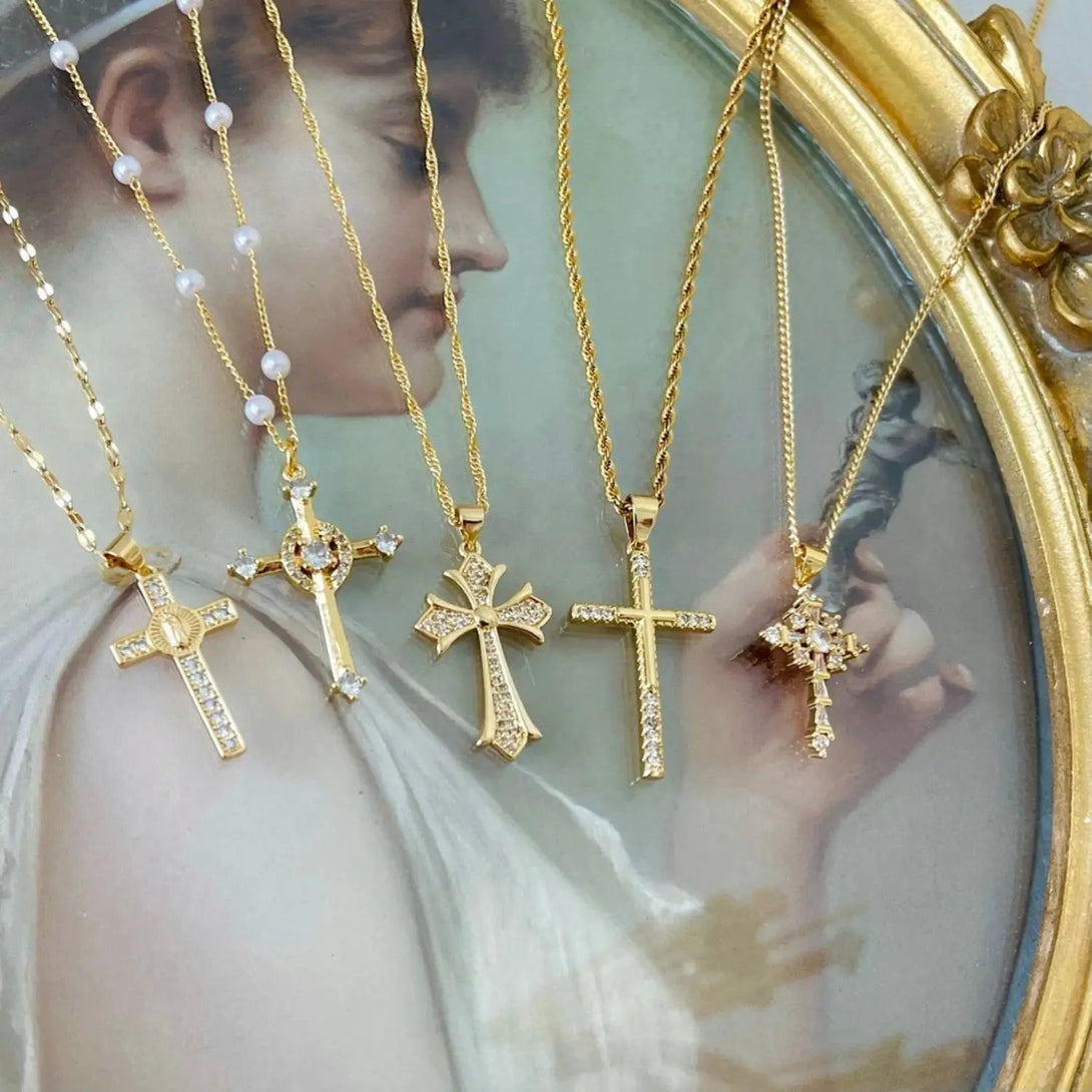 Lovcia Stainless Steel Inlaid Zircon Cross Necklace-Necklaces-Style A-One Size-Style A
