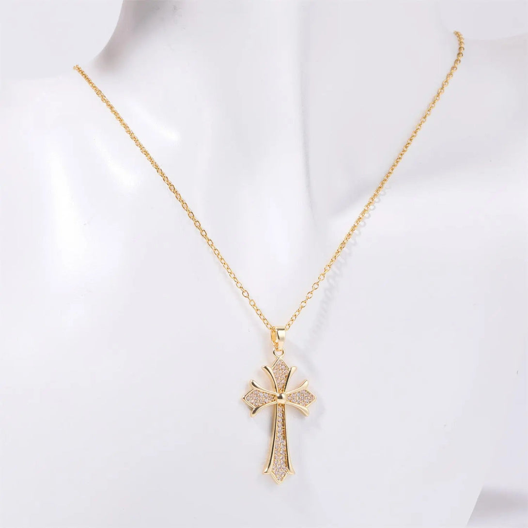 Lovcia Stainless Steel Inlaid Zircon Cross Necklace-Necklaces-Style A-One Size-Style A