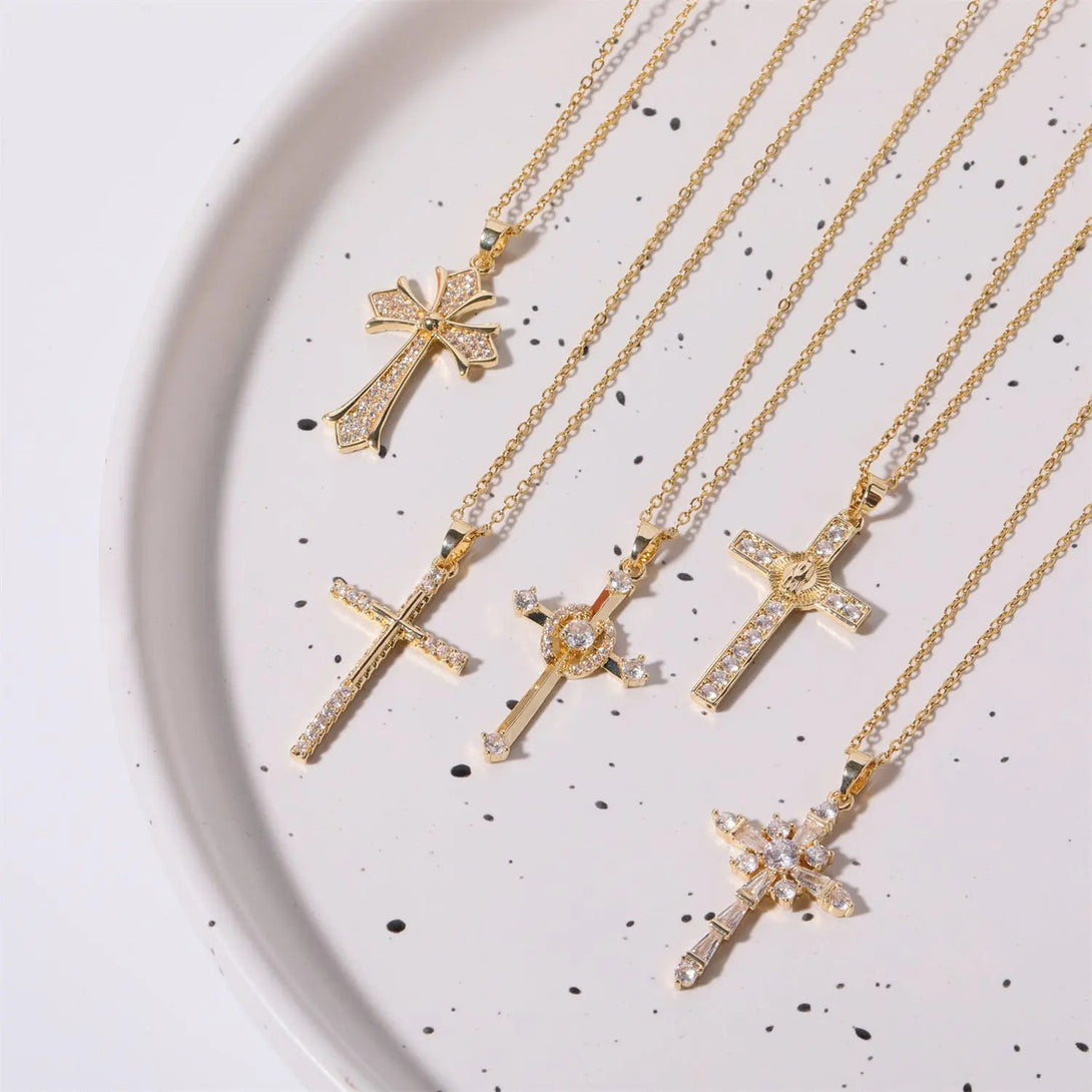 Lovcia Stainless Steel Inlaid Zircon Cross Necklace-Necklaces-Style A-One Size-Style A