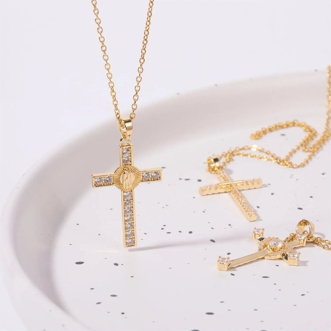 Lovcia Stainless Steel Inlaid Zircon Cross Necklace-Necklaces-Style A-One Size-Style A