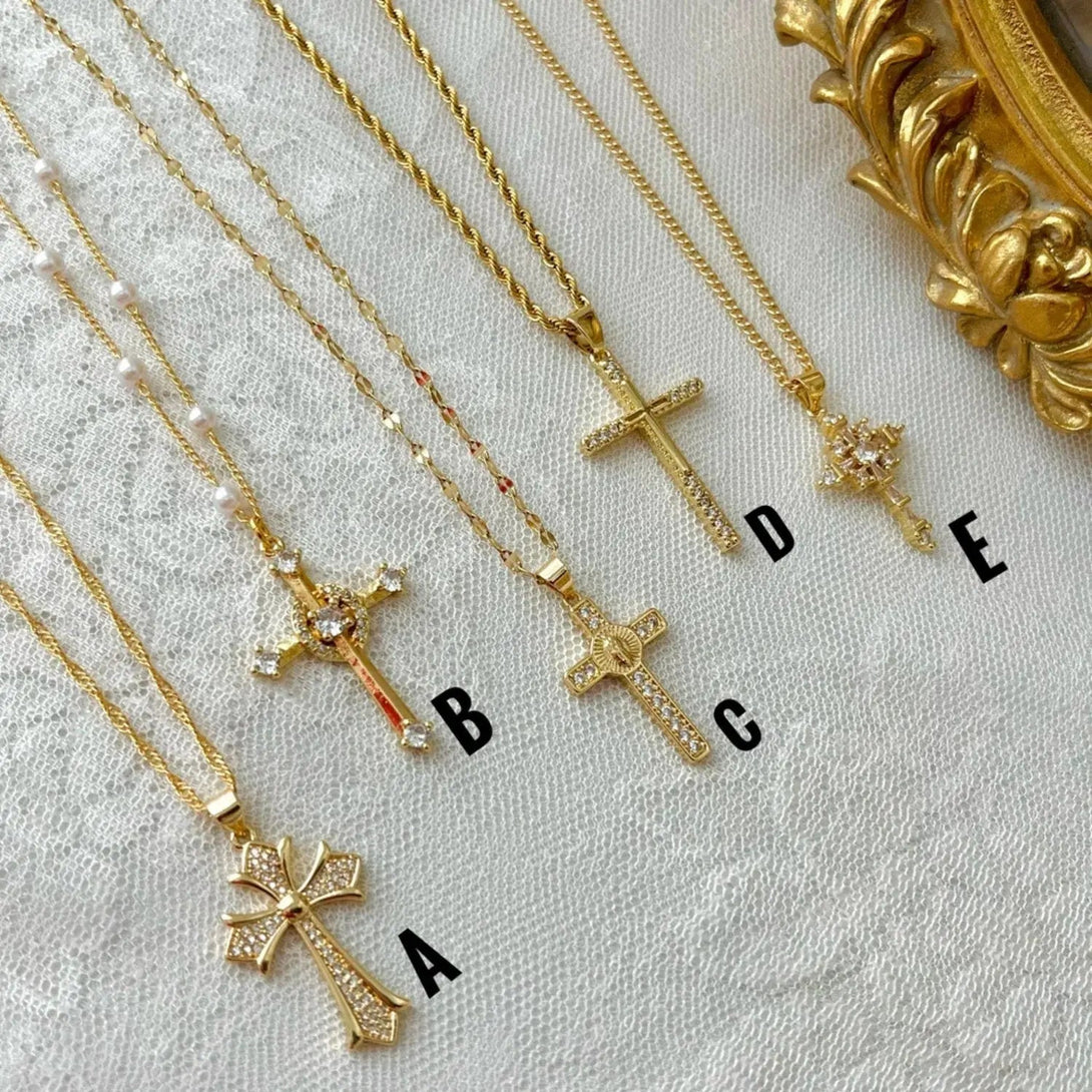 Lovcia Stainless Steel Inlaid Zircon Cross Necklace-Necklaces-Style A-One Size-Style A