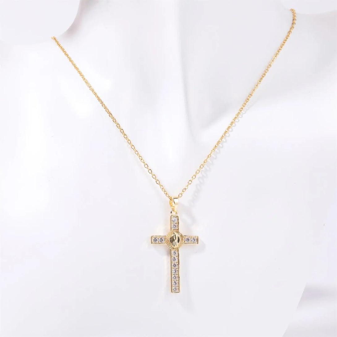 Lovcia Stainless Steel Inlaid Zircon Cross Necklace-Necklaces-Style C-One Size-Style C