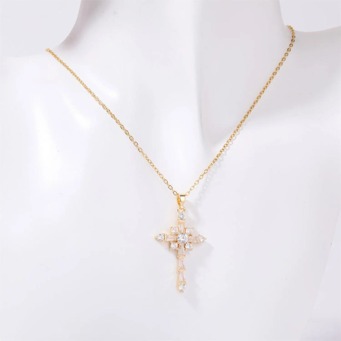 Lovcia Stainless Steel Inlaid Zircon Cross Necklace-Necklaces-Style E-One Size-Style E