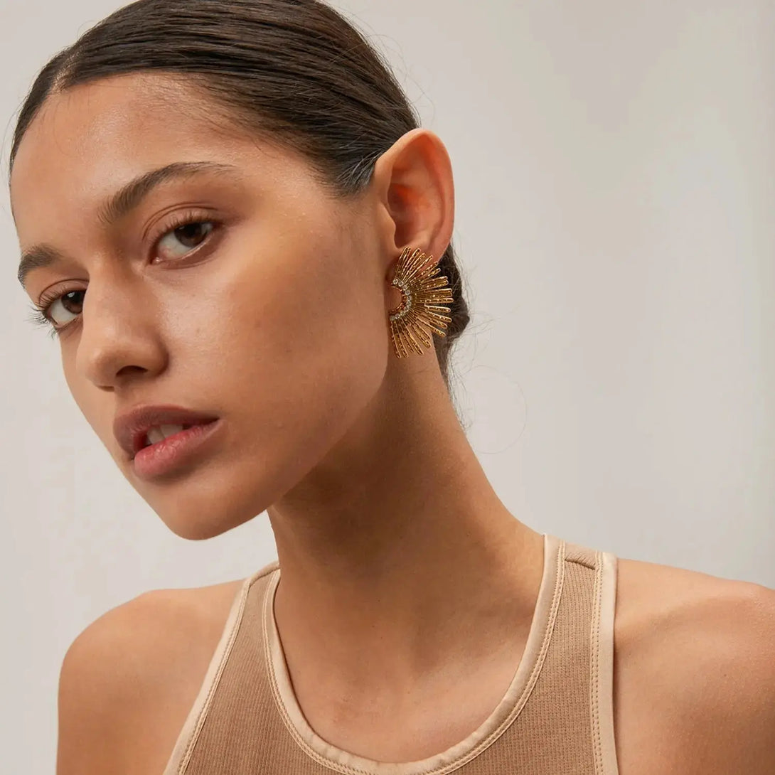 Lovcia Stainless Steel Inlaid Zircon Stud Earrings-Earrings-Gold-One Size-Gold