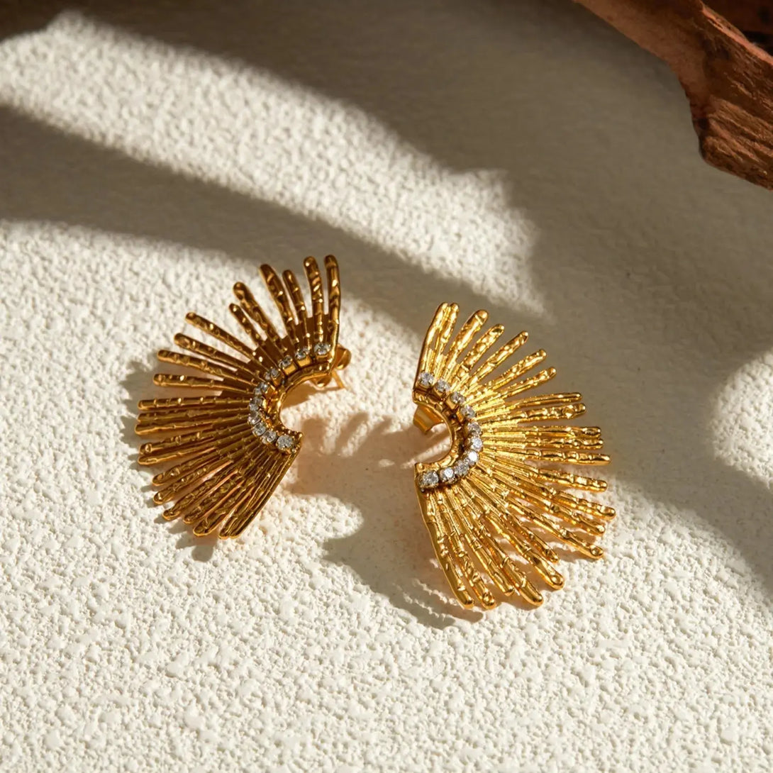 Lovcia Stainless Steel Inlaid Zircon Stud Earrings-Earrings-Gold-One Size-Gold
