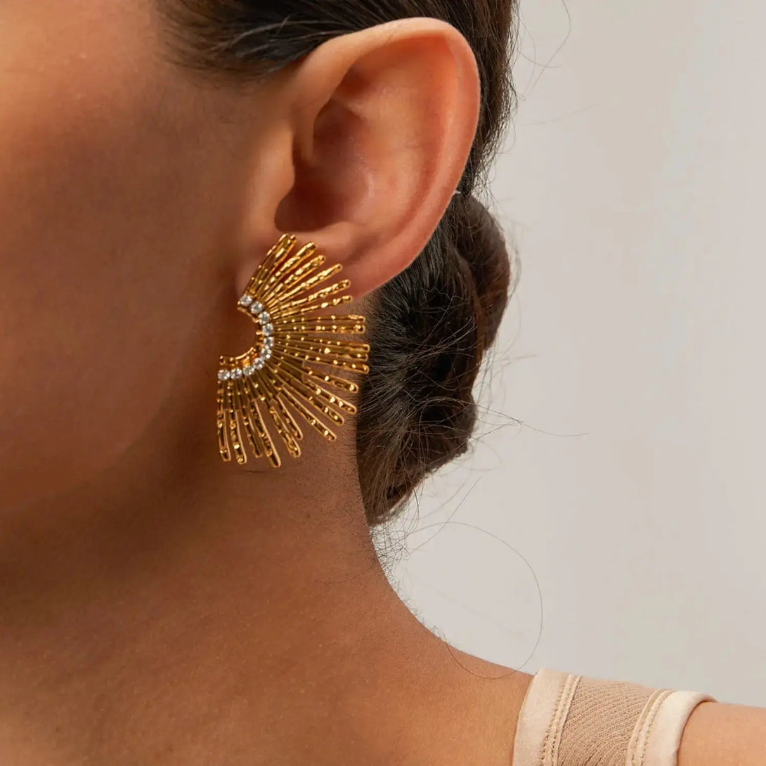 Lovcia Stainless Steel Inlaid Zircon Stud Earrings-Earrings-Gold-One Size-Gold
