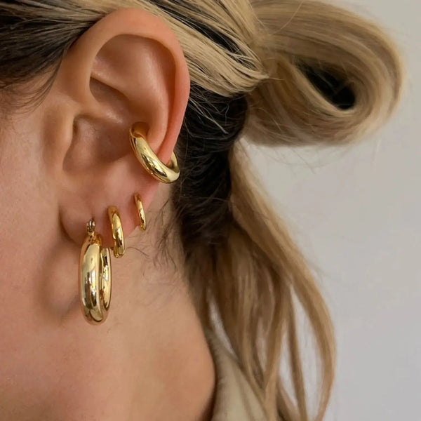 Lovcia Stainless Steel Letter C Shape Clip On Earrings-Earrings-Gold-One Size-Gold