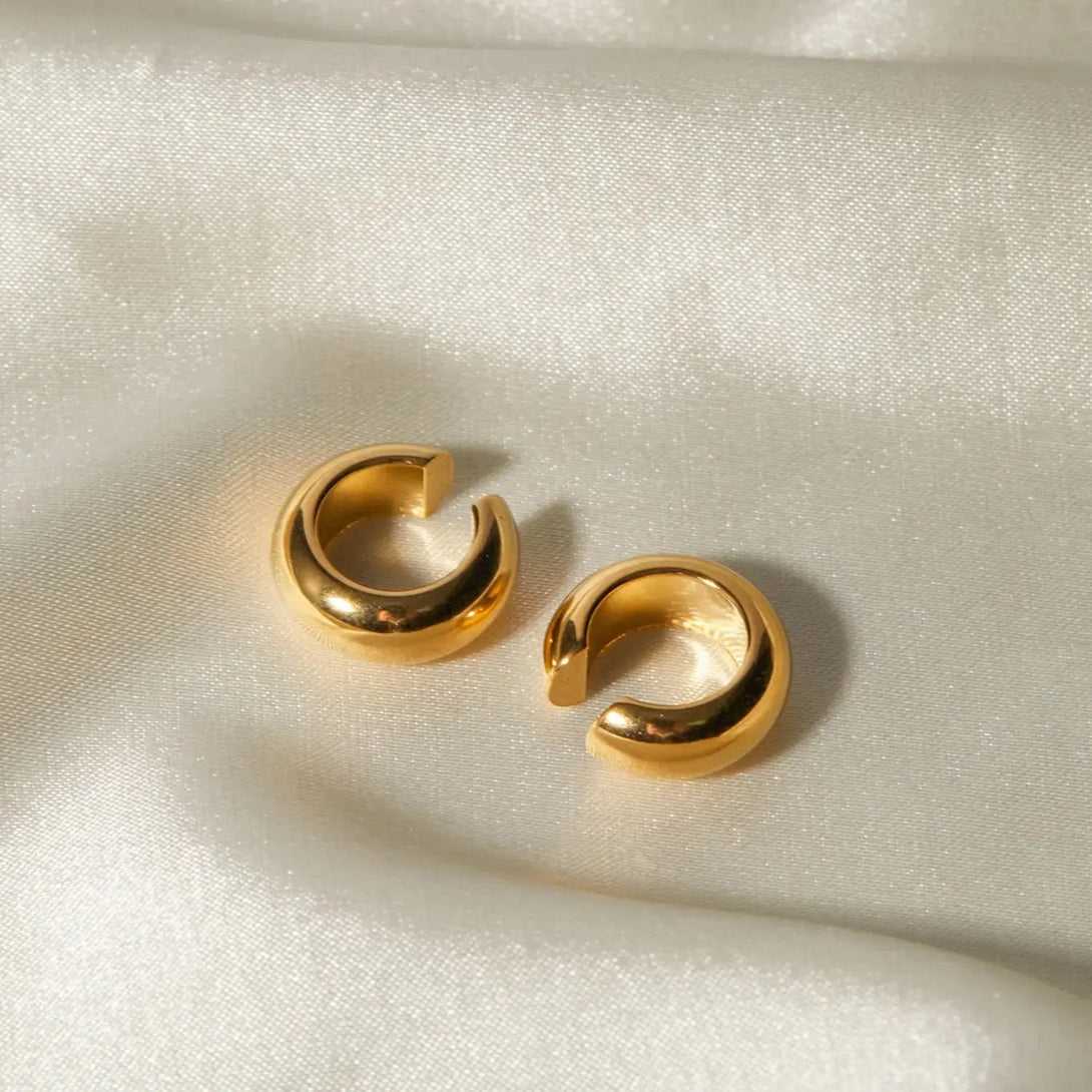 Lovcia Stainless Steel Letter C Shape Clip On Earrings-Earrings-Gold-One Size-Gold