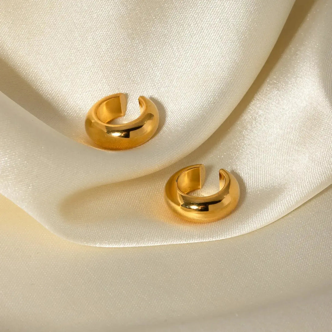 Lovcia Stainless Steel Letter C Shape Clip On Earrings-Earrings-Gold-One Size-Gold