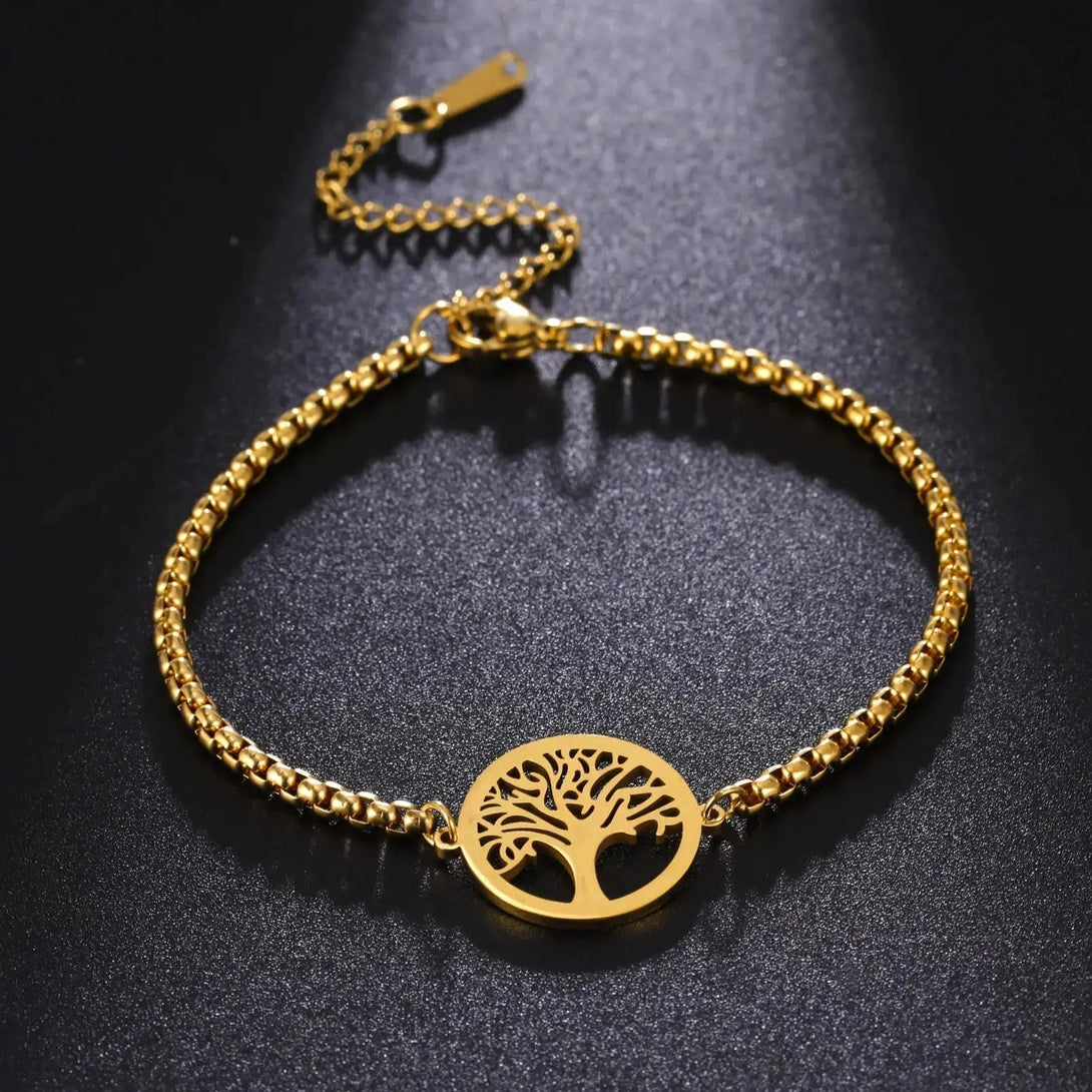 Lovcia Stainless Steel Modern Style Life Tree Pendant Bracelet for Women and Men-Bracelets-Gold-Gold