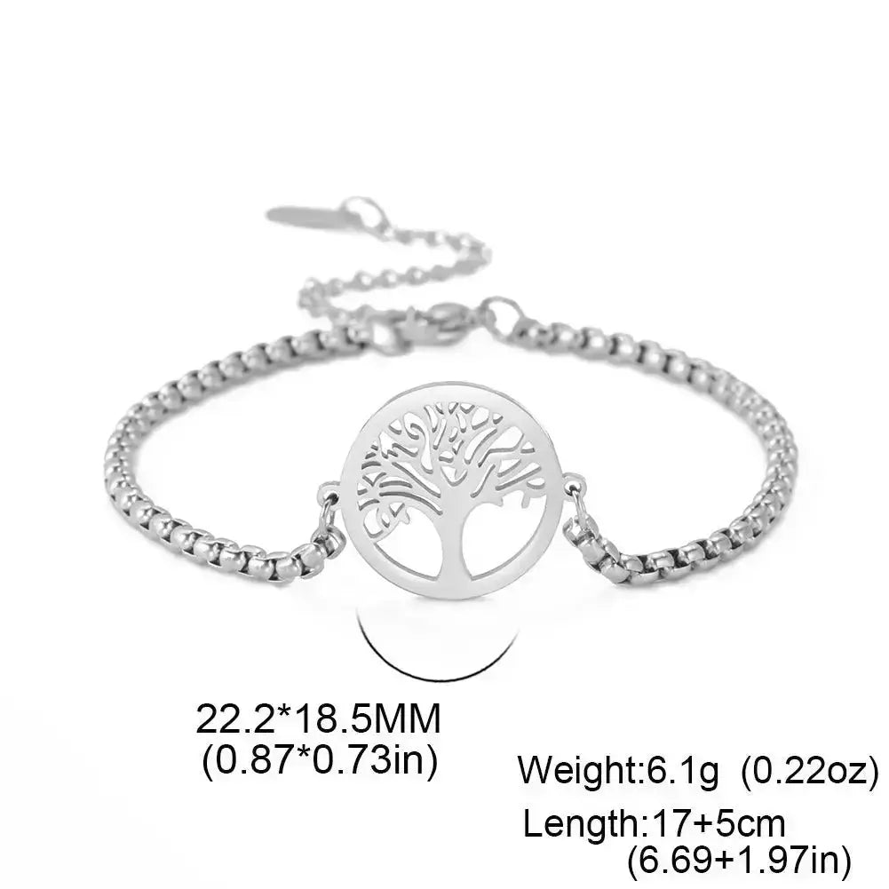 Lovcia Stainless Steel Modern Style Life Tree Pendant Bracelet for Women and Men-Bracelets-Silver-Silver