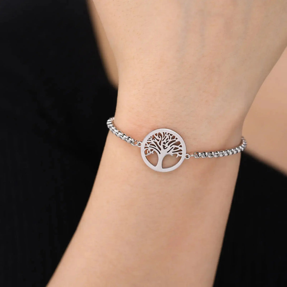 Lovcia Stainless Steel Modern Style Life Tree Pendant Bracelet for Women and Men-Bracelets-Silver-Silver