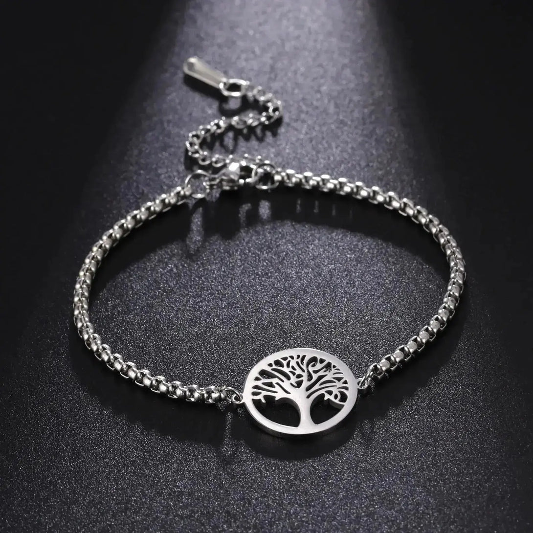 Lovcia Stainless Steel Modern Style Life Tree Pendant Bracelet for Women and Men-Bracelets-Silver-Silver