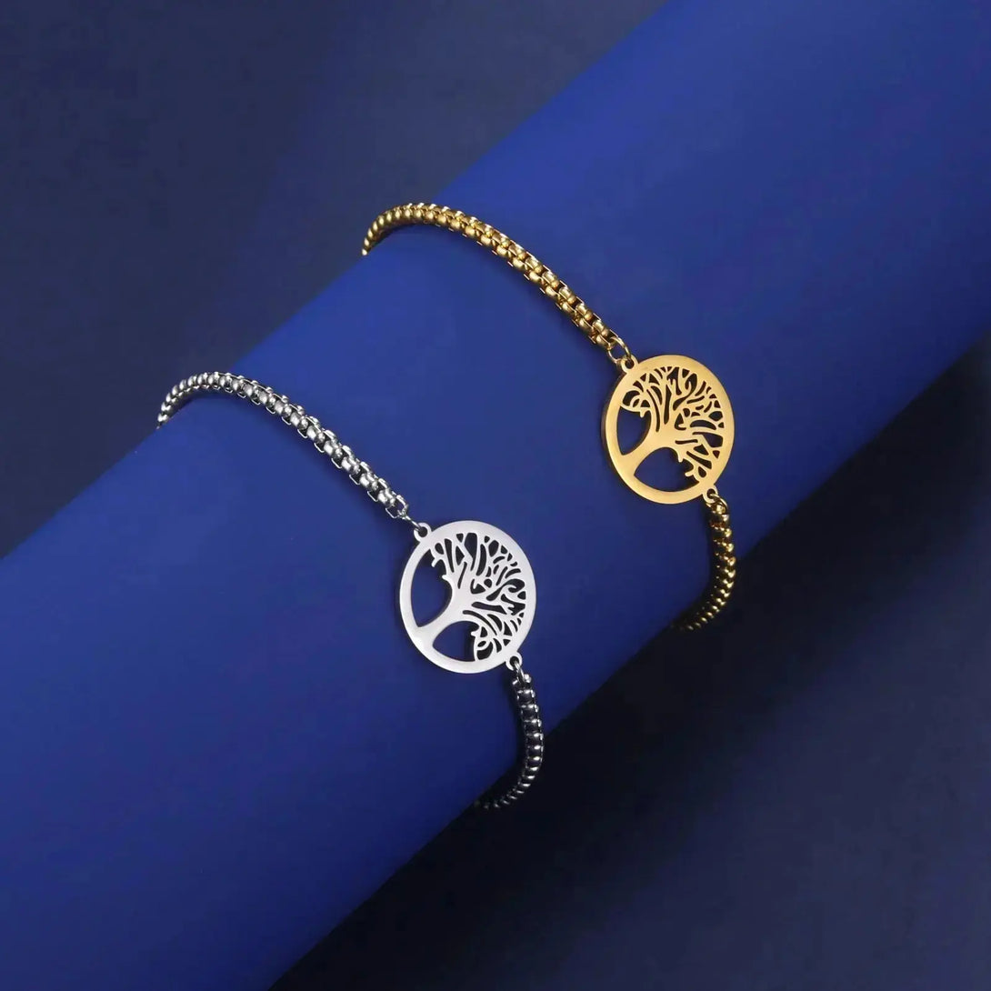Lovcia Stainless Steel Modern Style Life Tree Pendant Bracelet for Women and Men-Bracelets-Silver-Silver