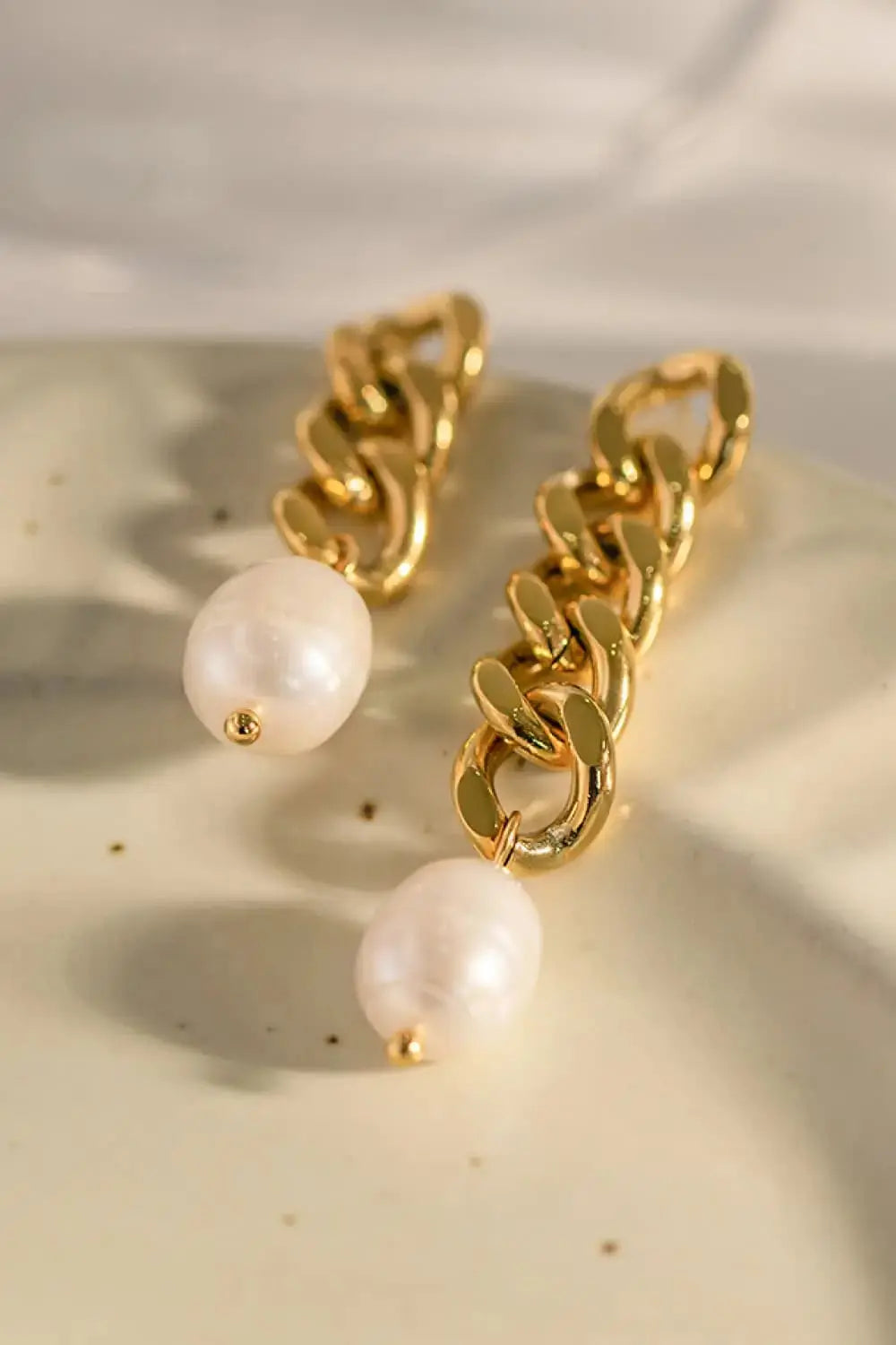 Lovcia Stainless Steel Pearl Asymmetrical Earrings-Earrings-Gold-One Size-Gold