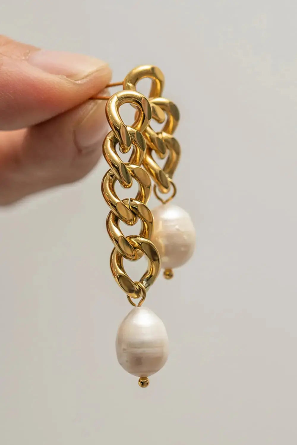 Lovcia Stainless Steel Pearl Asymmetrical Earrings-Earrings-Gold-One Size-Gold