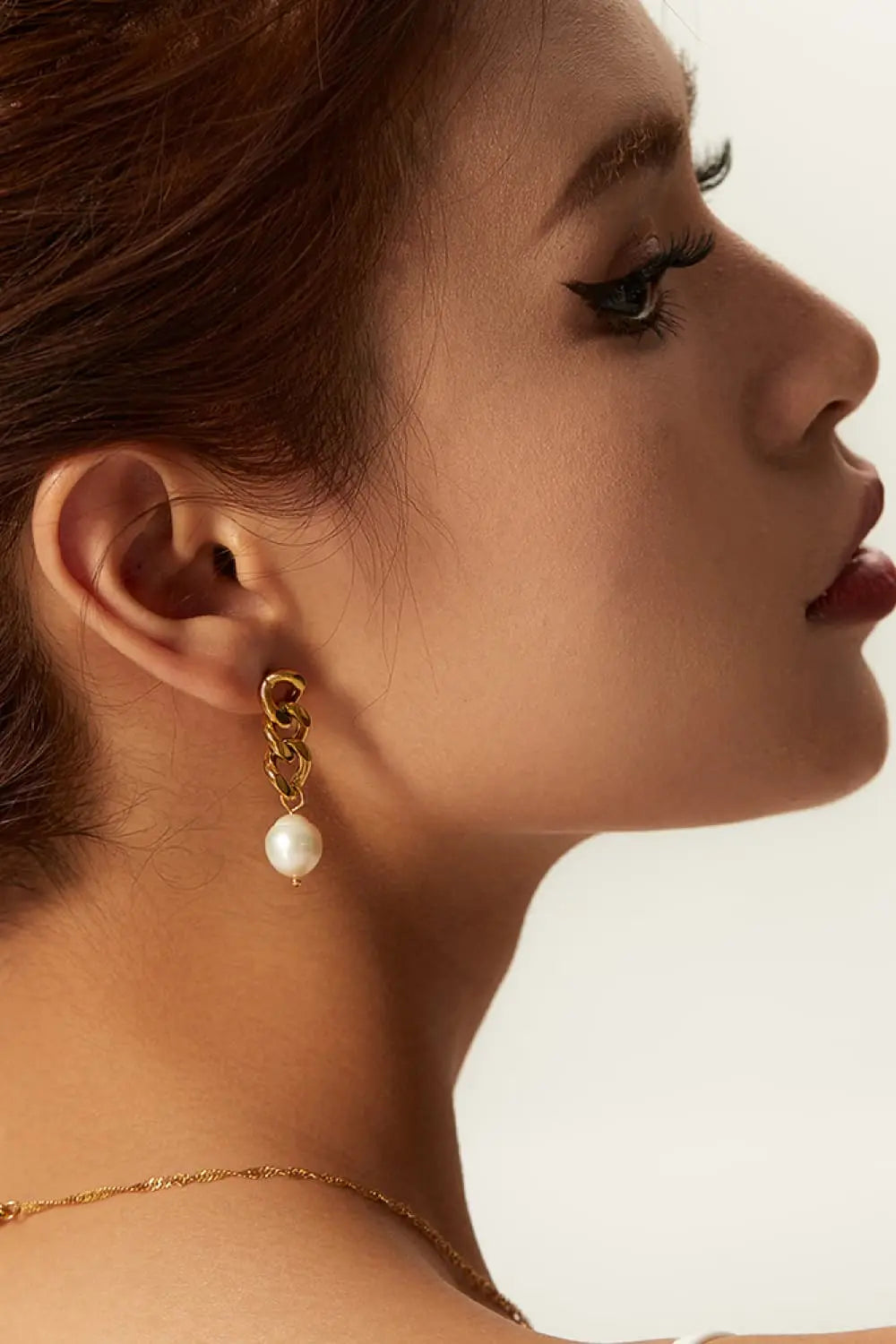 Lovcia Stainless Steel Pearl Earrings-Earrings-Gold-One Size-Gold