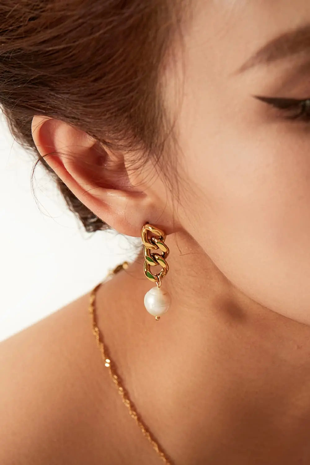 Lovcia Stainless Steel Pearl Earrings-Earrings-Gold-One Size-Gold