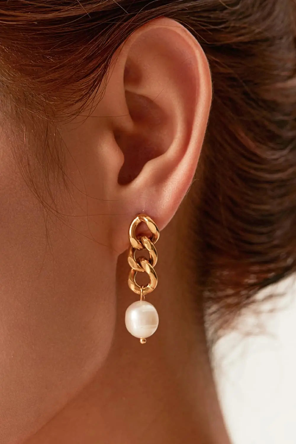 Lovcia Stainless Steel Pearl Earrings-Earrings-Gold-One Size-Gold