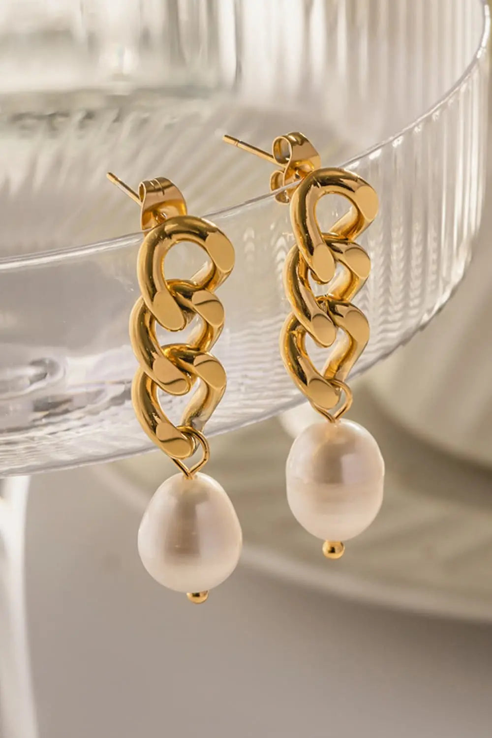 Lovcia Stainless Steel Pearl Earrings-Earrings-Gold-One Size-Gold
