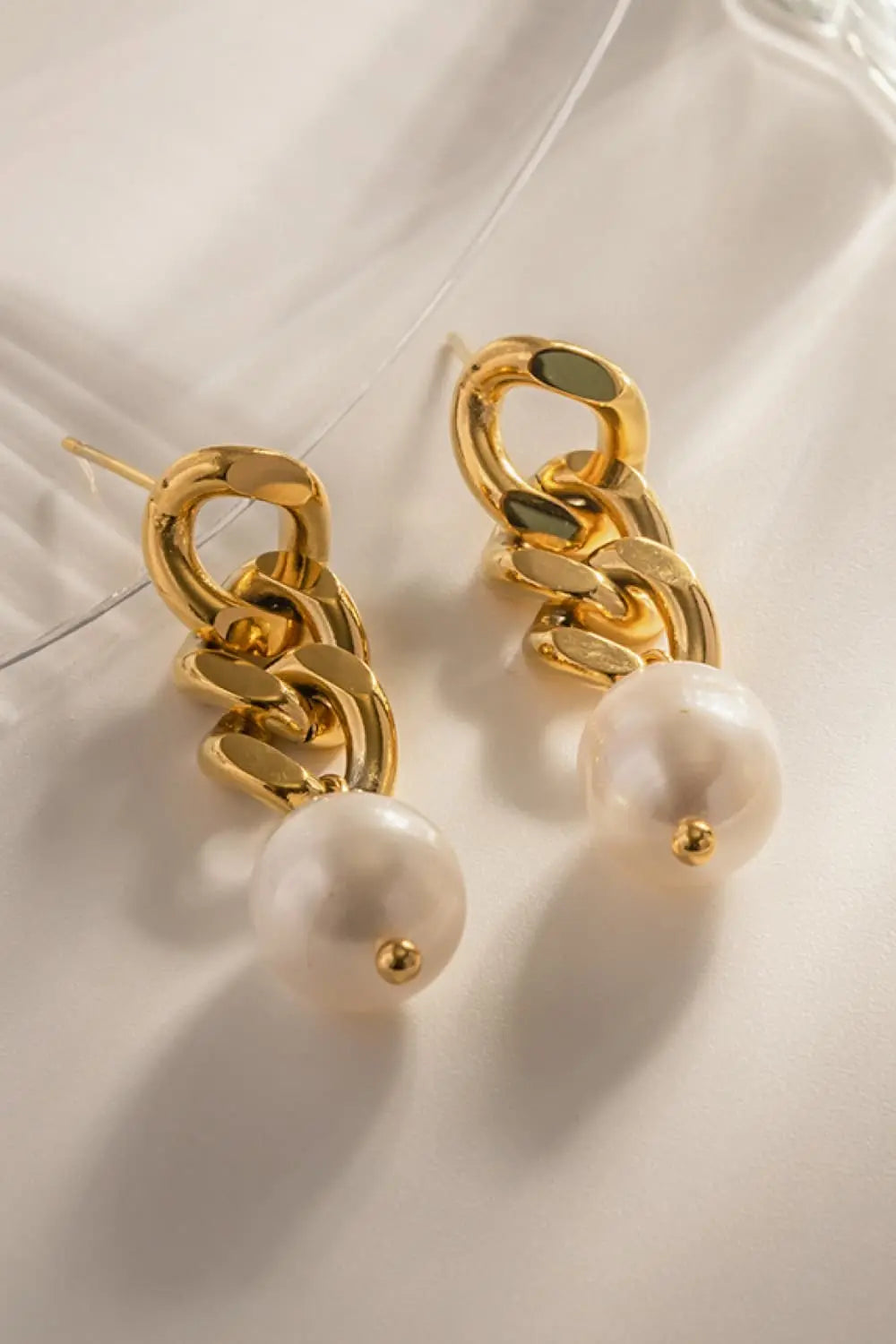 Lovcia Stainless Steel Pearl Earrings-Earrings-Gold-One Size-Gold