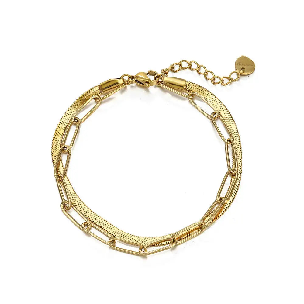 Lovcia Stainless Steel Snake Chain and Link Bracelet Set for Women - Adjustable Bracelet-Bracelets-Gold-Gold