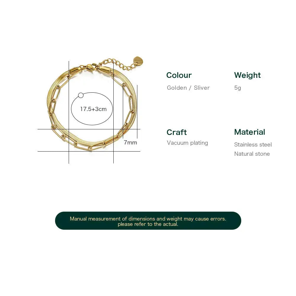 Lovcia Stainless Steel Snake Chain and Link Bracelet Set for Women - Adjustable Bracelet-Bracelets-Gold-Gold