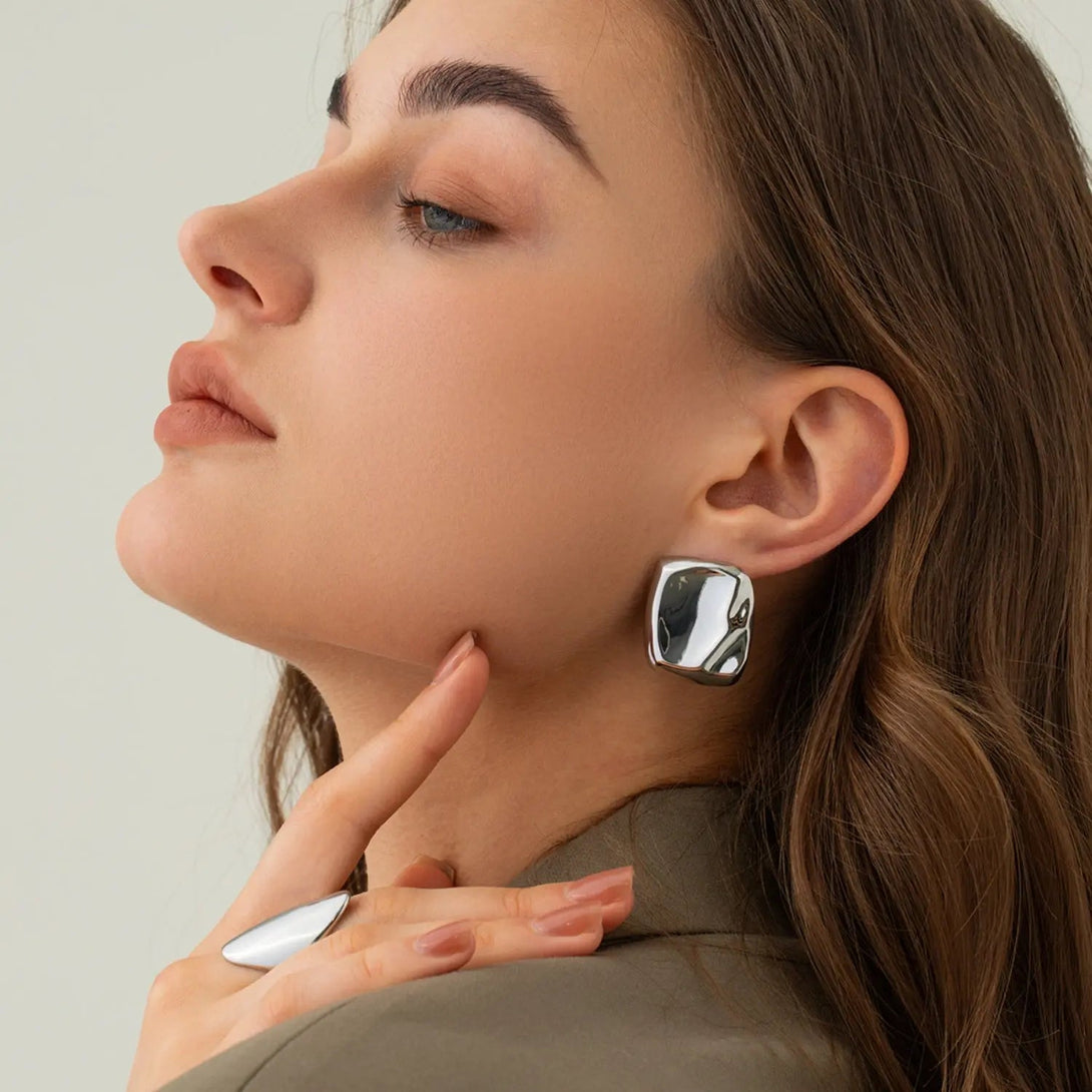 Lovcia Stainless Steel Square Stud Earrings-Earrings-Gold-One Size-Gold
