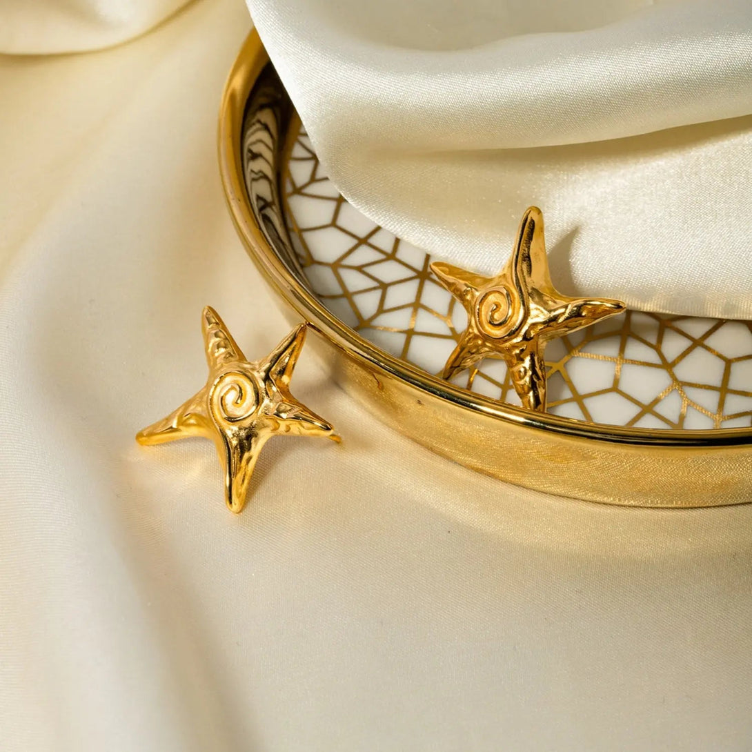 Lovcia Stainless Steel Star Shape Earrings-Earrings-Gold-One Size-Gold