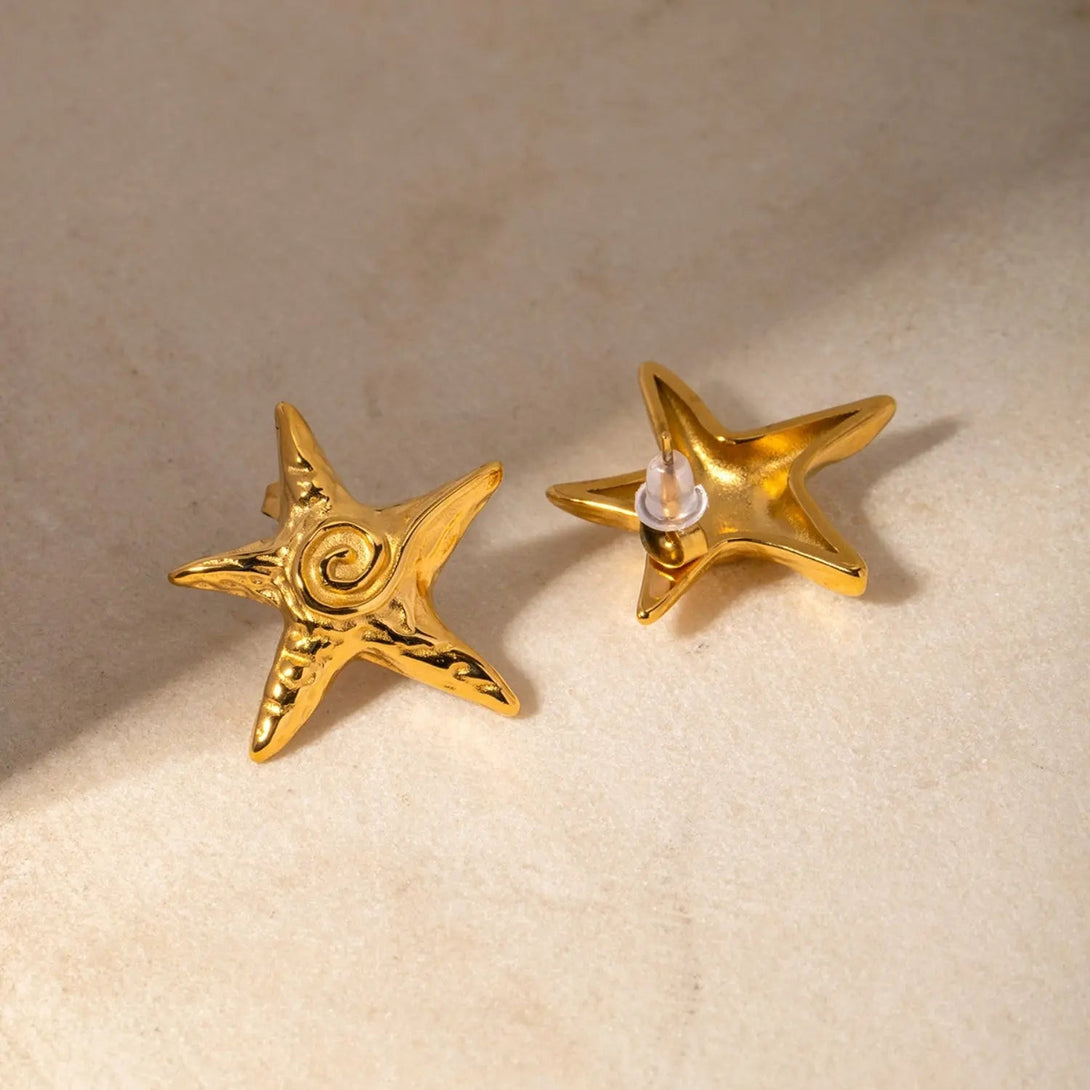 Lovcia Stainless Steel Star Shape Earrings-Earrings-Gold-One Size-Gold