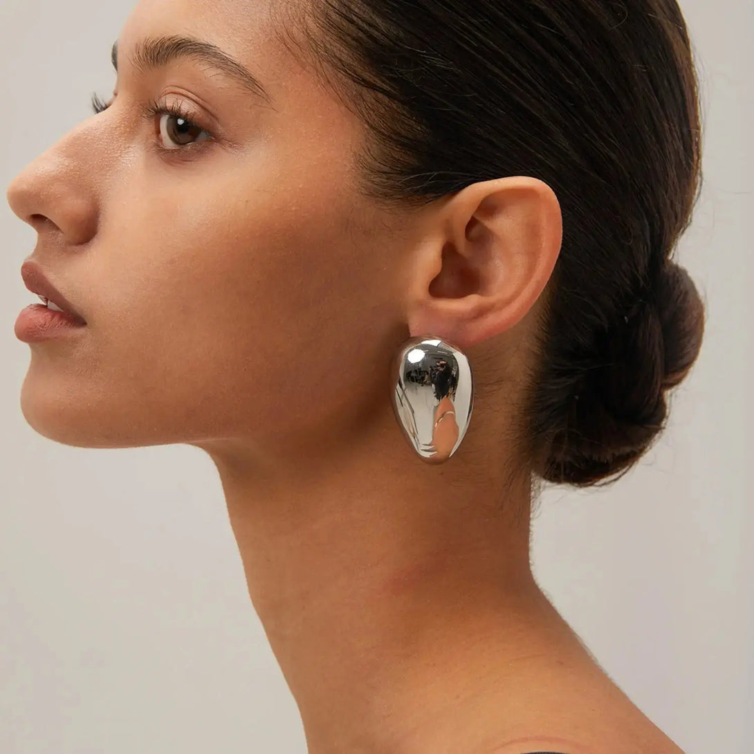 Lovcia Stainless Steel Teardrop Stud Earrings-Earrings-Silver-One Size-Silver