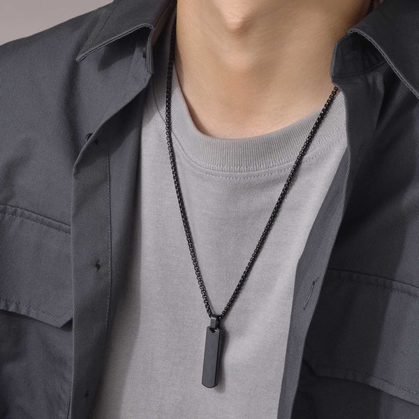 Lovcia Stainless Steel Three-dimensional Rectangular Geometric Necklace For Men-Necklaces-Black-Black